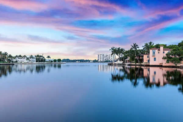 Palm Beach waterfront homes at sunset