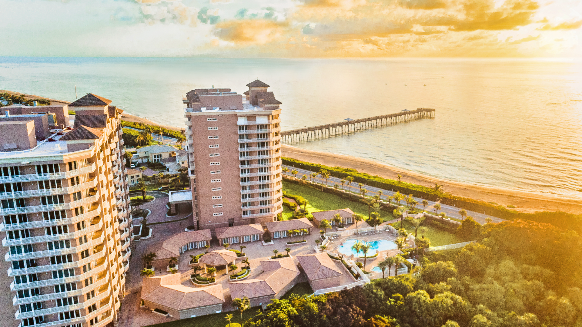some of the condos in Juno Beach, Florida at sunrise