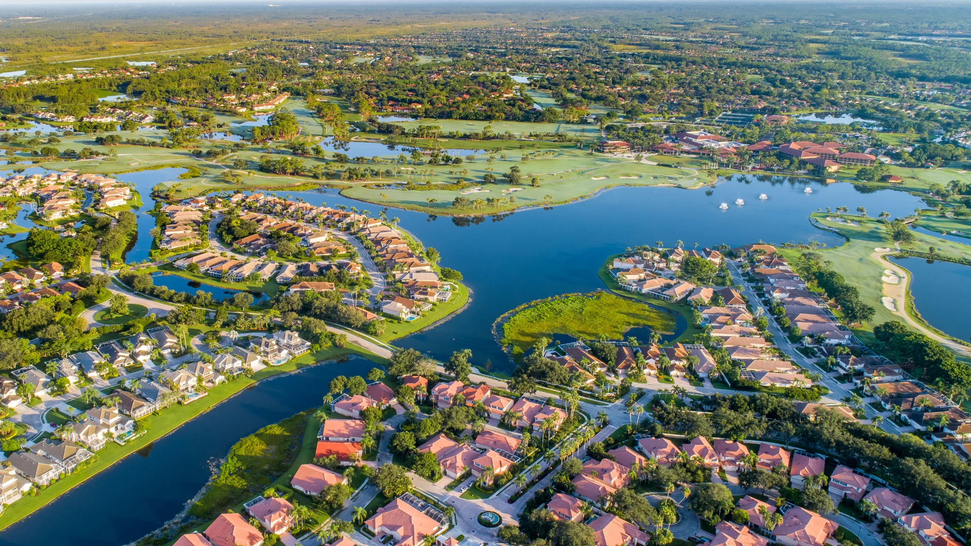 aerial photo of some of the homes for sale in PGA National in Palm Beach Gardens, Florida