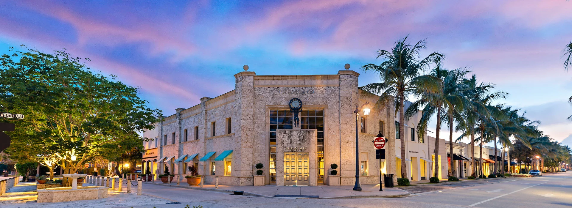 Palm Beach Worth Avenue shops During Sunset