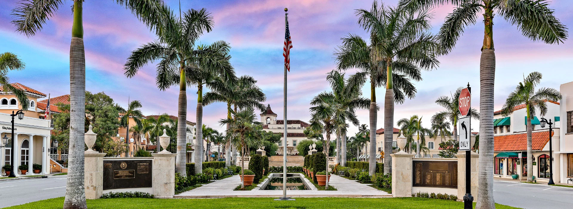 Palm Beach monuments and real estate during Sunset