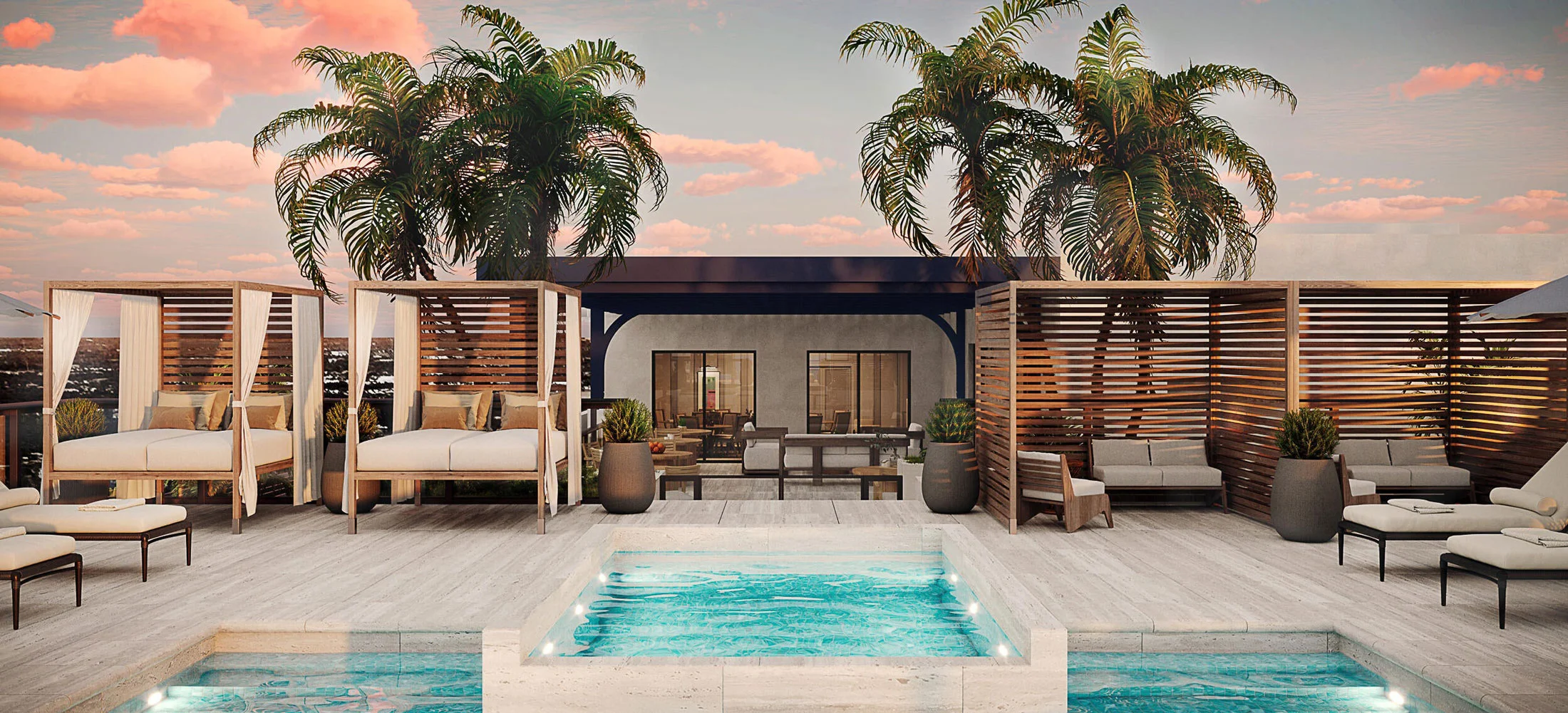 Caretta development rooftop pool sunset