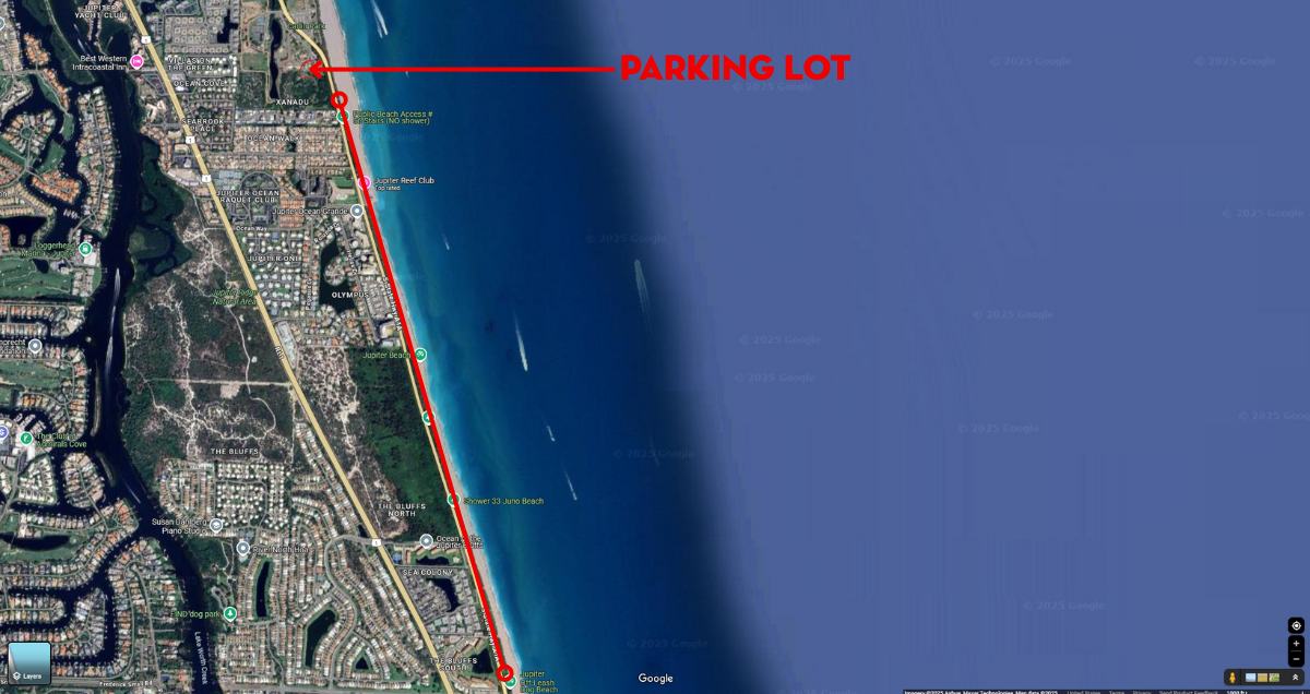 Jupiter Dog Beach parking Map of the north end