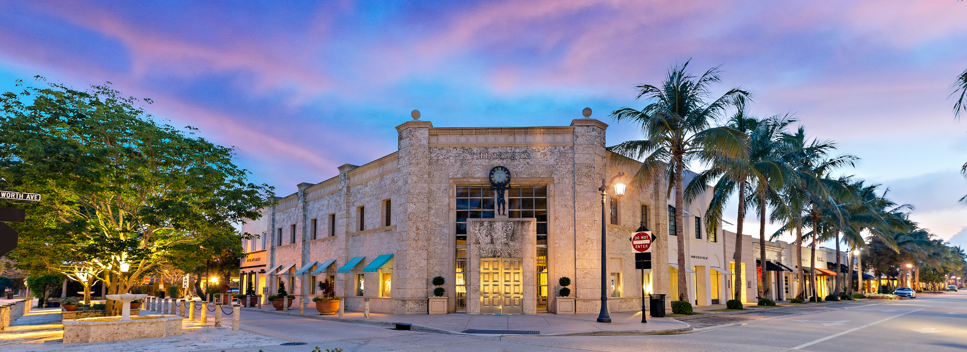 Palm Beach Worth Avenue shops During Sunset