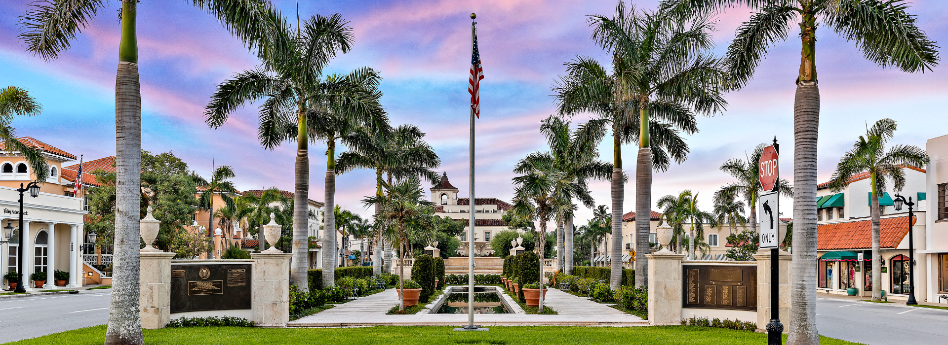 Palm Beach monuments and real estate during Sunset
