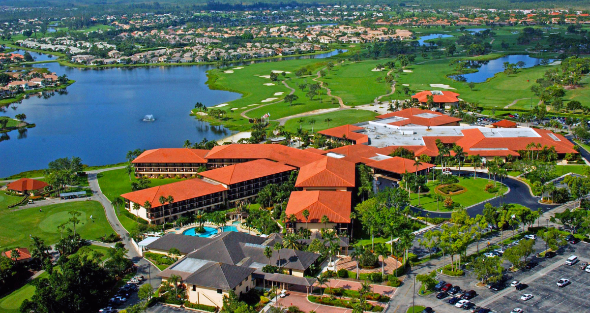 the clubhouse at PGA National in Palm Beach gardens from above