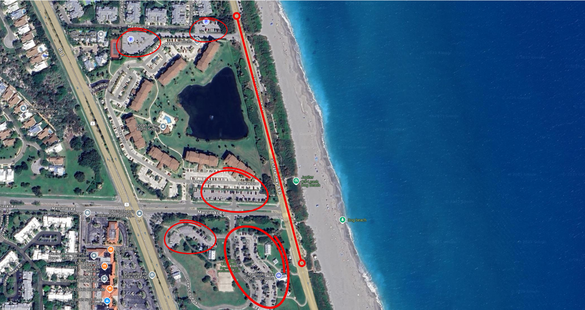 Jupiter Dog Beach parking map