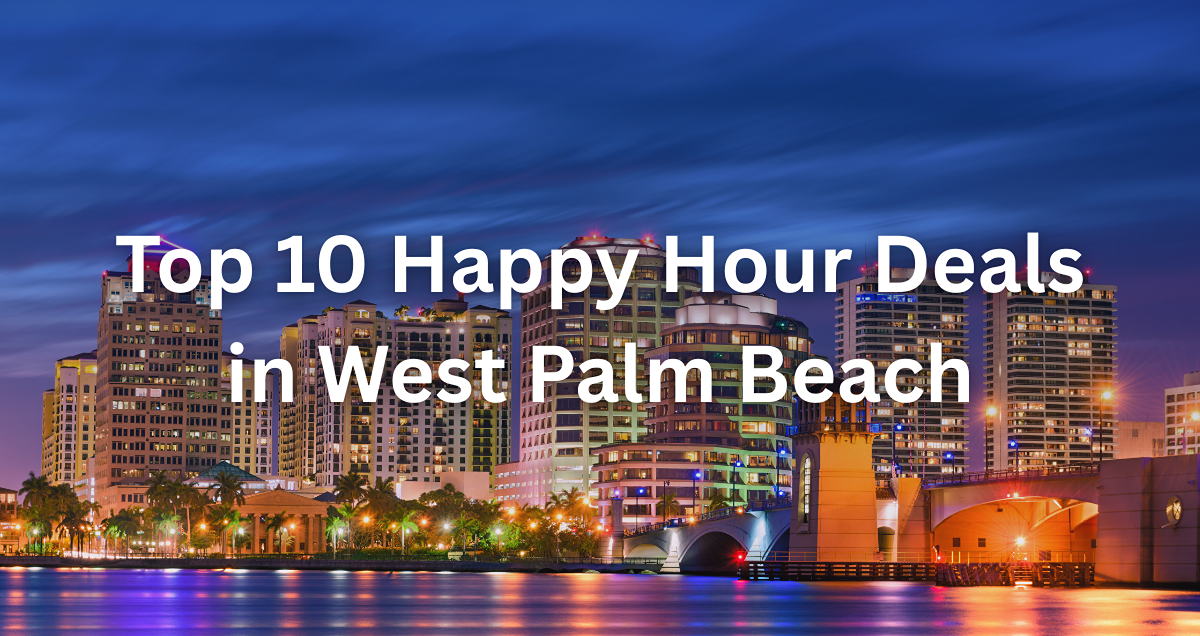 Downtown West Palm Beach happy hour bars and skyline view during sunset