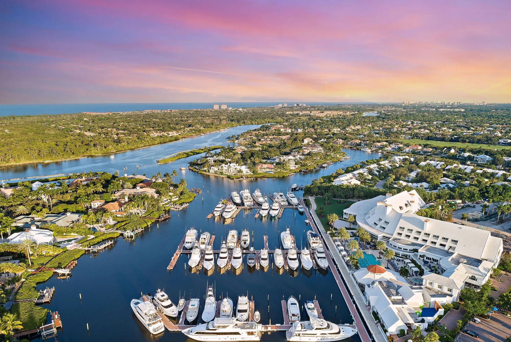 Waterfront homes and yachts in a South Florida  community